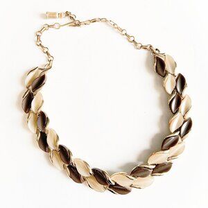 Vintage Coro Tan and Brown Choker Necklace / Mid-Century Thermoset with Gold